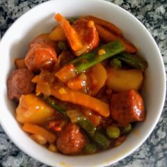 A picture of Sausage vegetable stir fry.