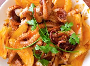 Hình của món Bạch tuộc xào sate.