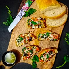 A picture of Basil Tomato Bruschetta.
