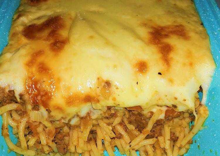 Baked Spaghetti with authentic homemade Bolognese sauce