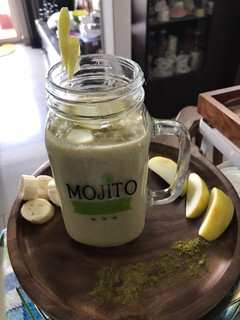 A picture of Apple Banana Smoothie with Moringa Powder.