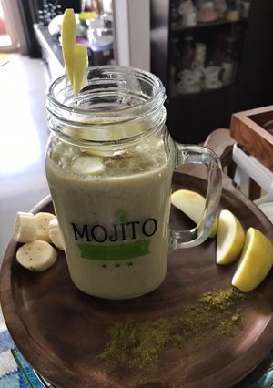 A picture of Apple Banana Smoothie with Moringa Powder.