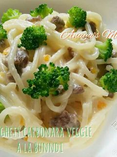 Foto resep Spaghety Carbonara with Meat and Veggie (MPASI 1y+)