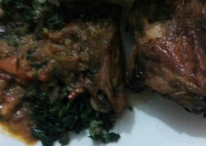 Ugali,chicken marinade with fried kales