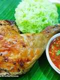 Pandan Sticky Rice with Garlic Pepper Roasted Chicken and Jaew Dipping Sauce