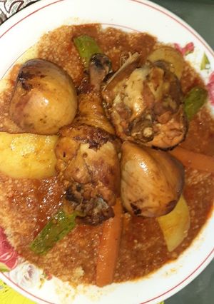صورة لوصفة طعام (الكسكسي او البربوشة)