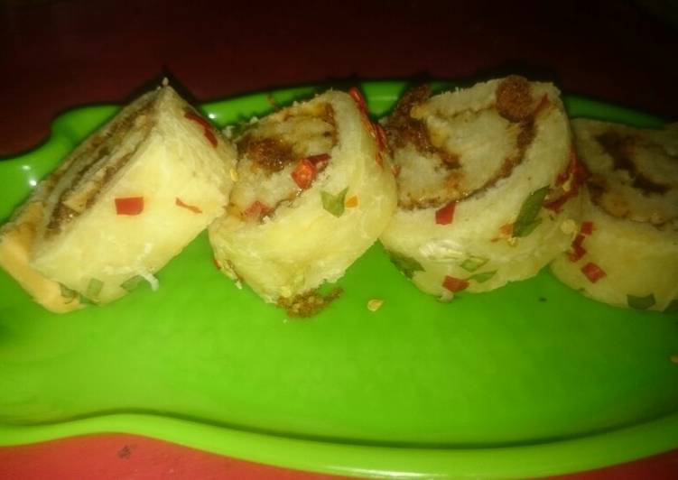 Floss roll bun (roti abon gulung) no bread improver