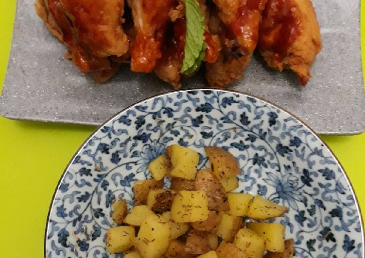 Rahasia Menghidangkan Chicken wing with bbq sauce &amp; potato Kekinian