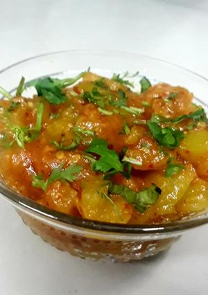 A picture of Green Tomato Ki Khatti Meethi Sabji.