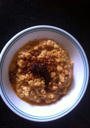 A picture of Andhra Style Banana stem curry with mustard and sesame seeds gravy(Davva Aava koora).