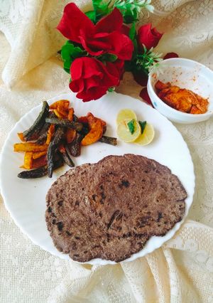 A picture of RAGI PARATHA with Aloo Bhindi SABJI.