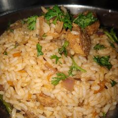 Soya chunk fried rice A picture of Soya chunk fried rice.