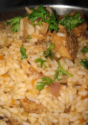 A picture of Soya chunk fried rice.