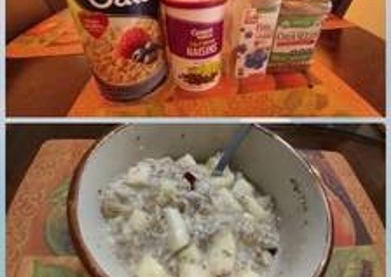 Avena con manzana chía, Linaza, pasas y almendra para un desayuno