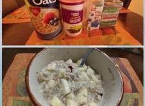 Una foto de Avena con manzana chía, Linaza, pasas y almendra para un desayuno