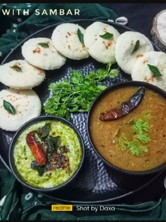 A picture of South Indian Rice Idli With Sambar.
