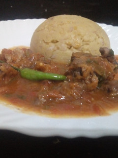A picture of Mashed nduma, sweat potatoes & beef stew.