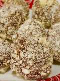 Almond chocolate truffle with white chocolate coating 