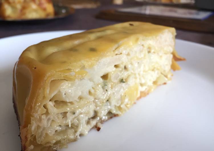 Gâteau lasagne chou-fleur/oignons/fromage à l'ail