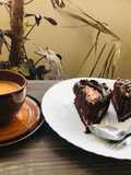 Chocolate brownie cake with tea ☕️