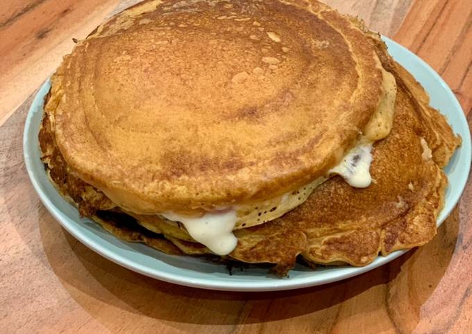 Recette Parfait Pancakes à la patate douce coeur fromage - bacon 🥓🧀🥞