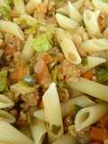 Macarrones con soja texturizada y verduras