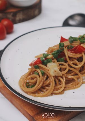 Foto resep Asian Spicy Garlic Spaghetti