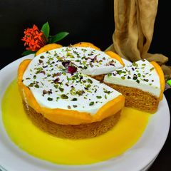 A picture of Custard Cake with Mango Milk & Frosting, Eggless.
