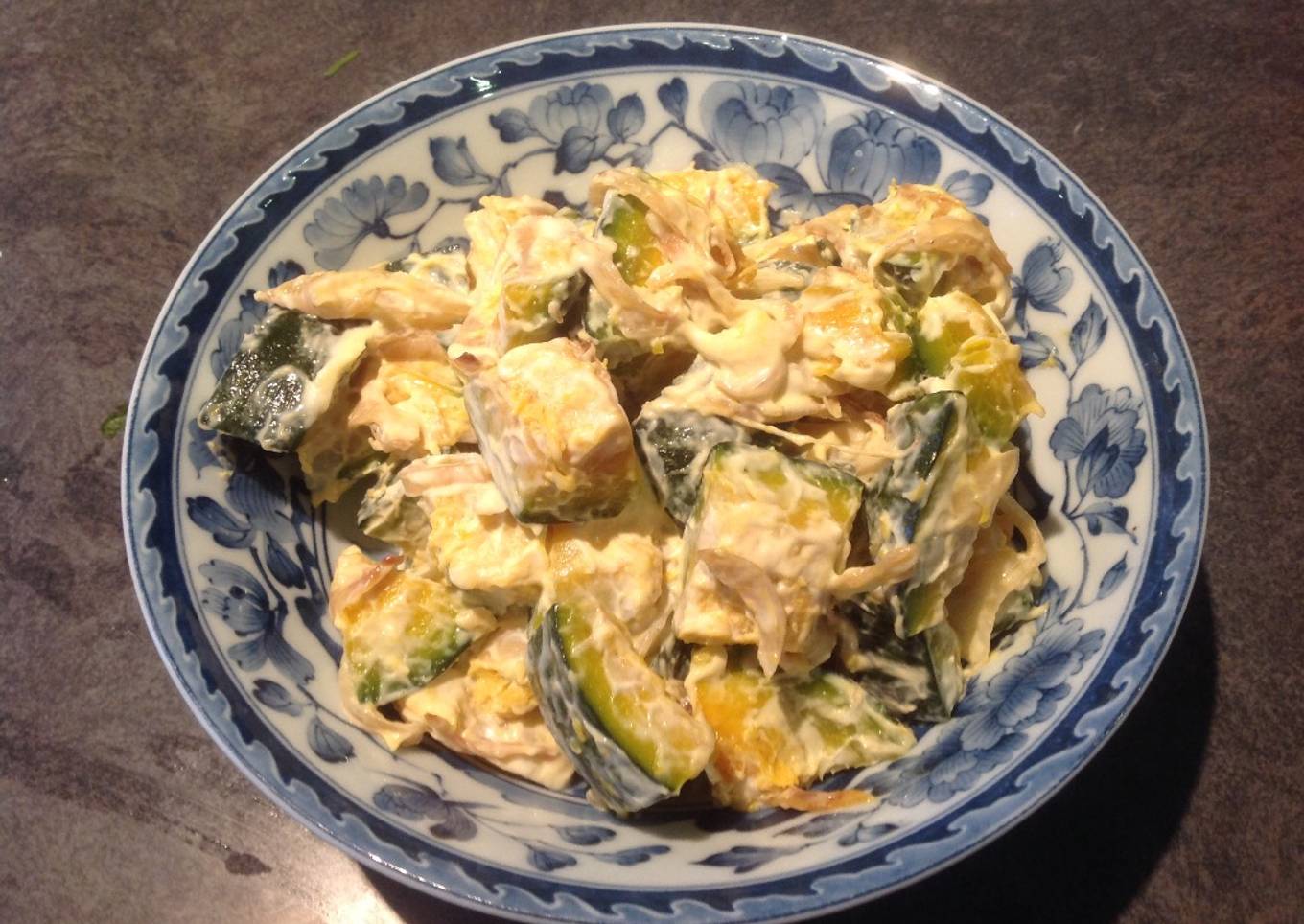 Kabocha (Japanese pumpkin), onion and mayo salad