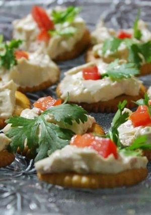 A picture of Monaco biscuit with a yoghurt cheesy topping.