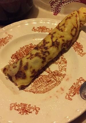 Una foto de Panqueques con mermelada de frutilla