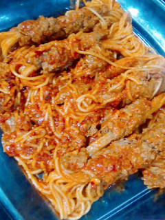 A picture of Speghti kabab.