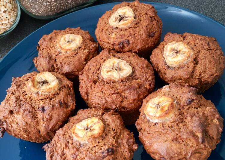 Muffins banane - chocolat - beurre de cacahuĂšte (vegan đ±)