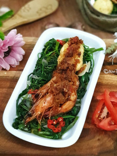 Foto resep 48. Tumis kangkung udang tahu sambel hebi asem manis
