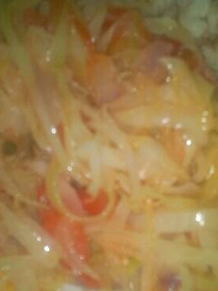 A picture of Fried cabbage and rice.
