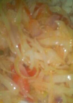 A picture of Fried cabbage and rice.