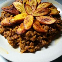 A picture of Porridge beans and fried plantain.