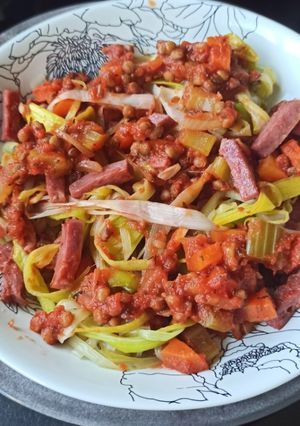 Une photo de BOLOGNAISE de LENTILLES tagliatelles de poireaux