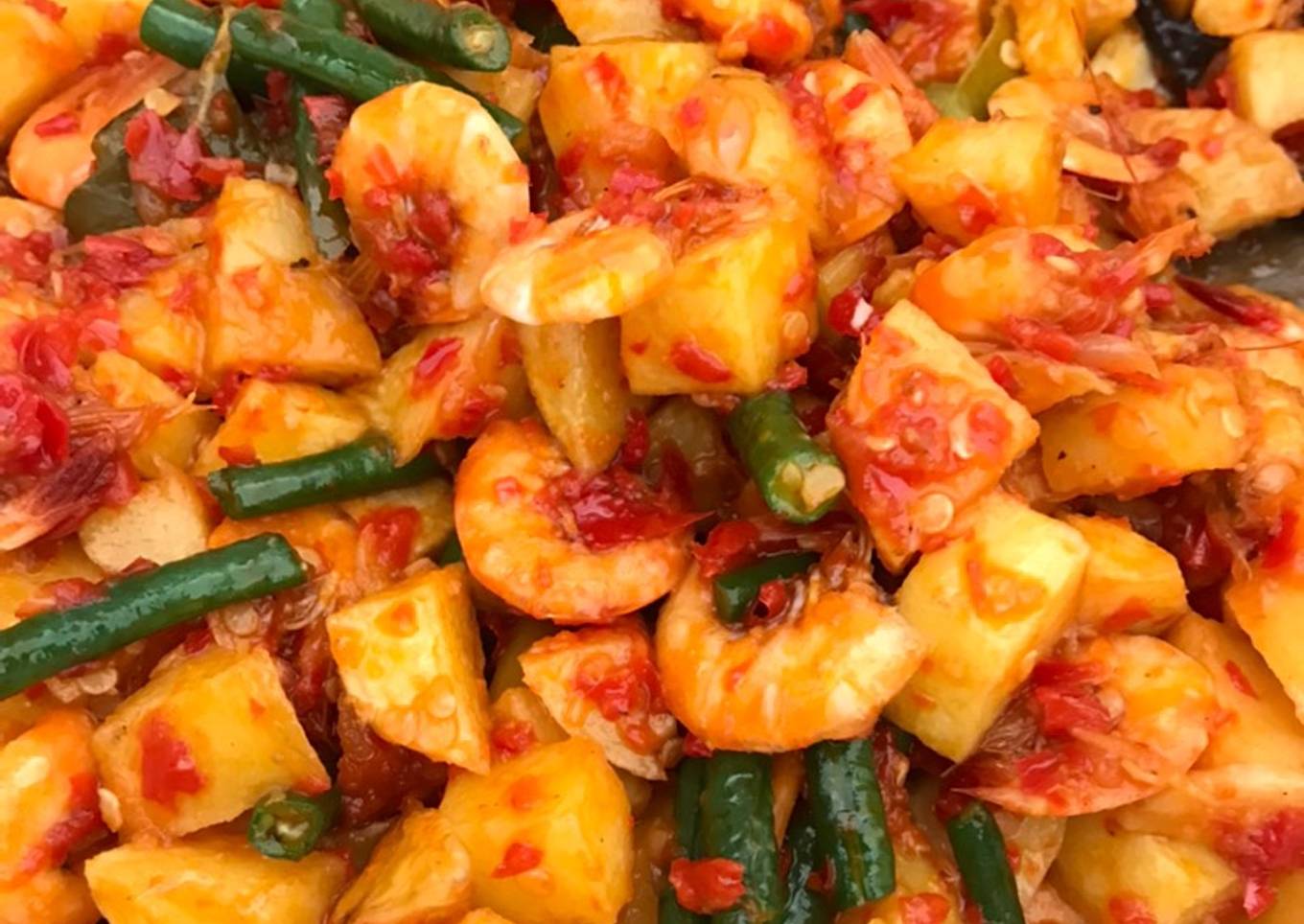 Balado udang kentang kacang panjang alal nen tusai