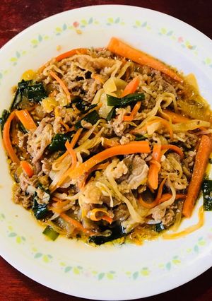 A picture of Bulgogi -Korean style beef and vegetables-.