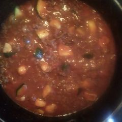 A picture of Beef mince meat, courgettes and mushrooms Bolognaise Sauce.