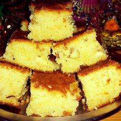 A picture of Eggless hot milk dry fruit cake.