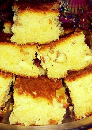 A picture of Eggless hot milk dry fruit cake.