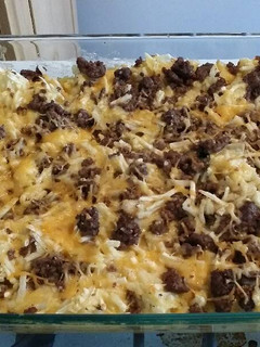 A picture of Cheesy Beef and Hashbrown Casserole.