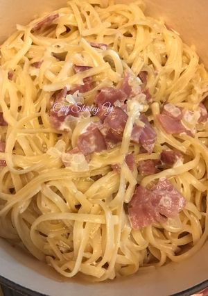 洋蔥煙肉白汁扁意粉 的食譜成品照片