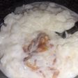 Arroz con leche con corazón de dulce de leche