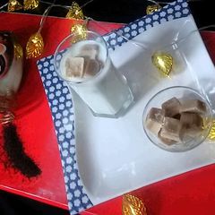 A picture of Iced Coffee: Coffee Ice Cubes and Milk.