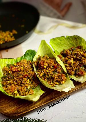 A picture of Soyachunk Moong Sprouts in Lettuce Cups.