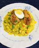 Arroz verde con espinaca y piernita de pollo al horno con crema a la huancaína!