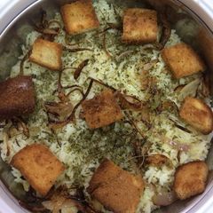 Saffron vegetable Pullav with Onion Raita A picture of Saffron vegetable Pullav with Onion Raita.